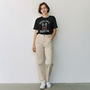 BLVD Solid Black Rudolph’s Biggest Fan Black logo Graphic Christmas Tee Shirt M